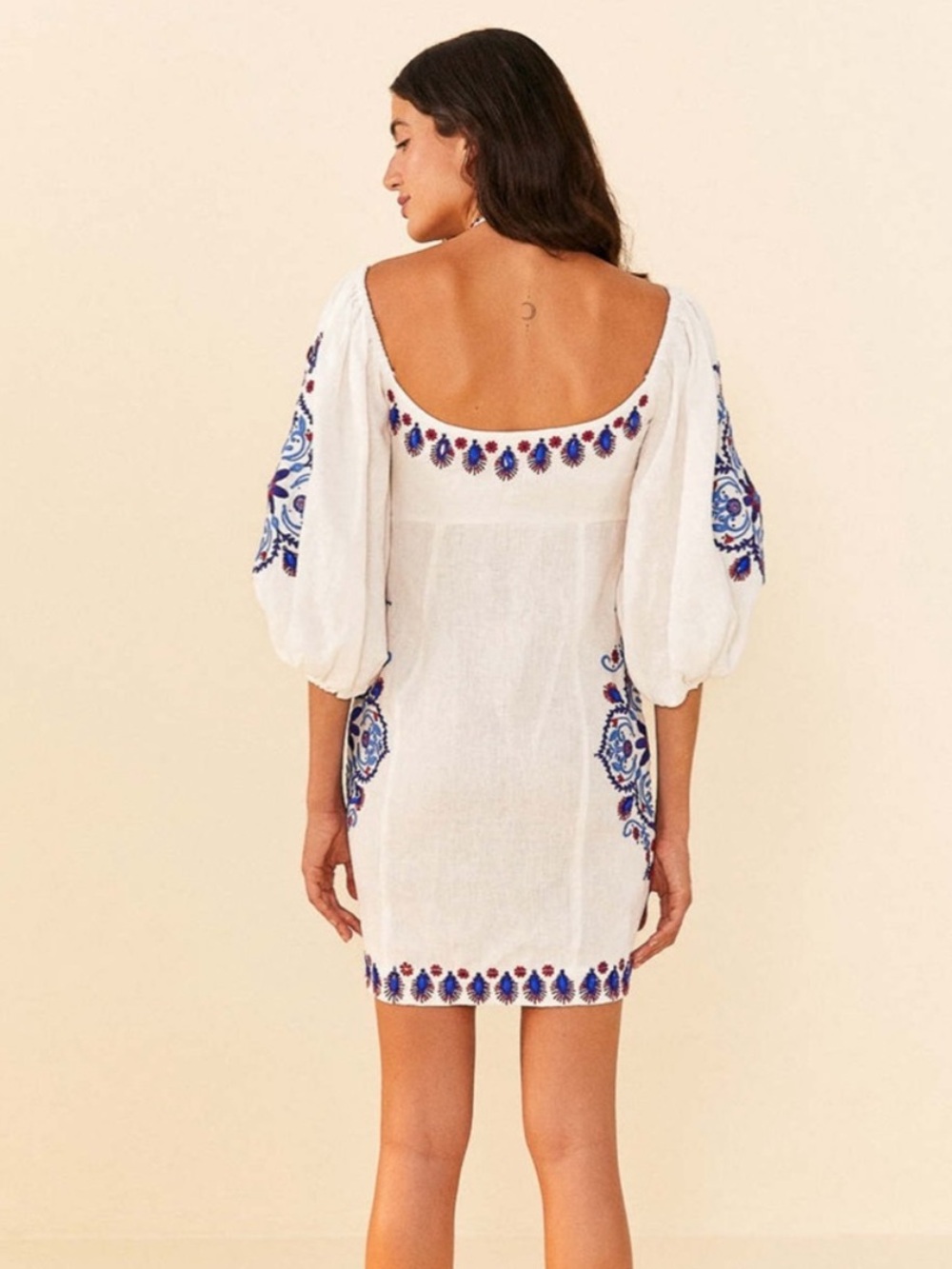FARM Rio Off-White Navy Embroidery Mini Dress S - Picture 7 of 15